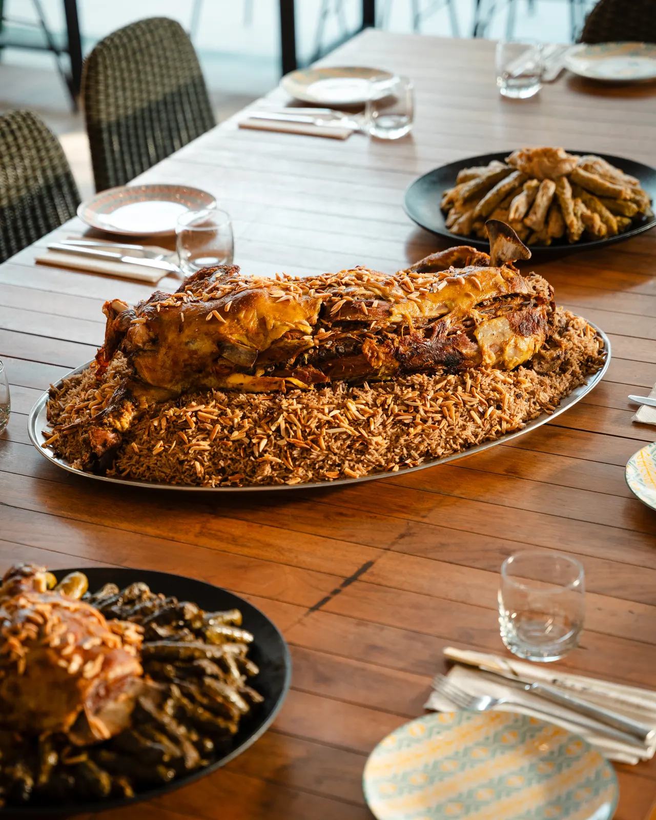 A generous lamb and rice feast prepared for the table