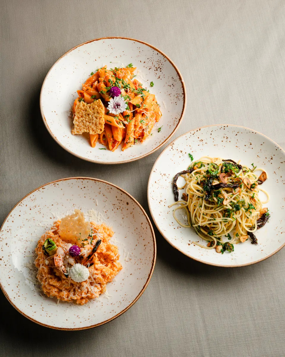 A colourful selection of Italian pasta and risotto